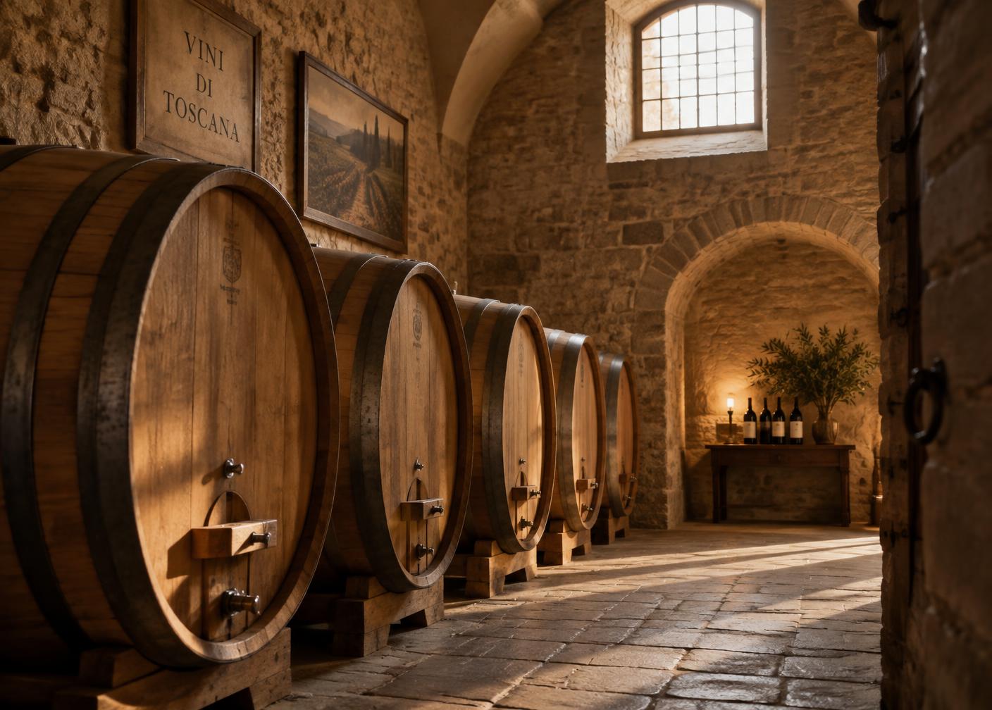 Botti di rovere in una cantina italiana